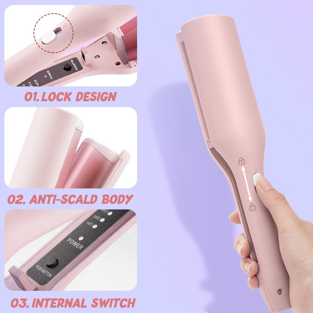 Welleneisen für Haare 32mm Mit 4 Einstellbarer Temperatur, Lockenstab für Beach Waves und Französisc