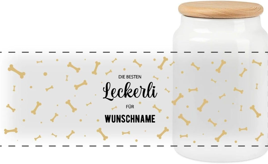 Spreadshirt Personalisierte Leckerli Dose Hund mit Wunschname Futterdose Hundegeschenk Keksdose, 650