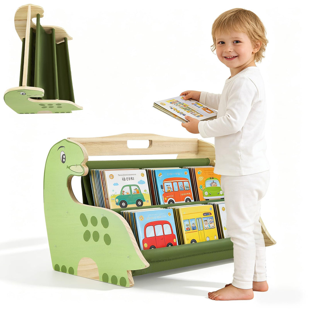Bücherregal Kinder, Montessori Kinder Buchständer aus Holz mit 4 Ablagen, Kinderregal für Buchaufbew