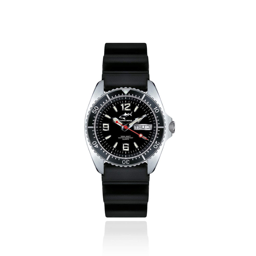 CHRIS BENZ ONE Man 200M Taucheruhr mit Kautschukband, Tintenfischschwarz