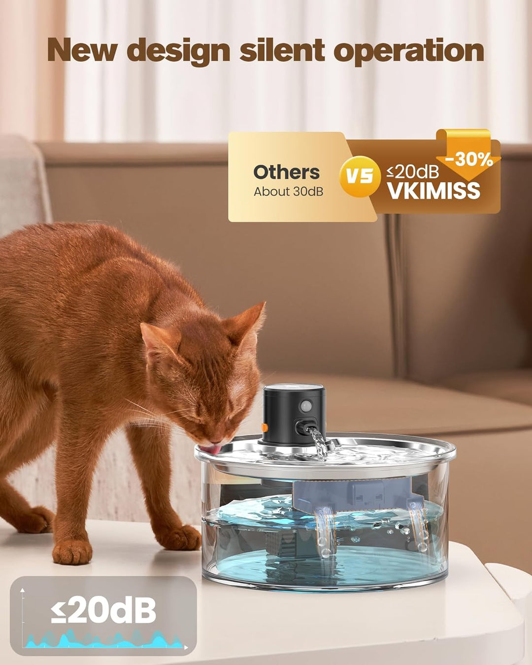 Katzenbrunnen Kabellos Trinkbrunnen für Katze: Katzenbrunnen für Katzen - 3.2L Katzen Trinkbrunnen m