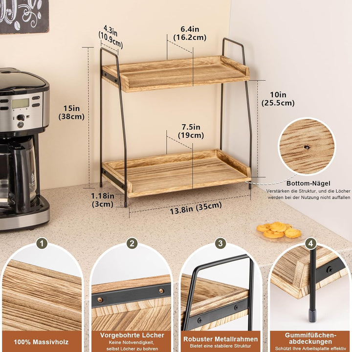ANBOXIT Kaffee Organizer, Kaffeebar Zubehör Organizer Holz, Kaffee Aufbewahrung für Kaffeestation, A