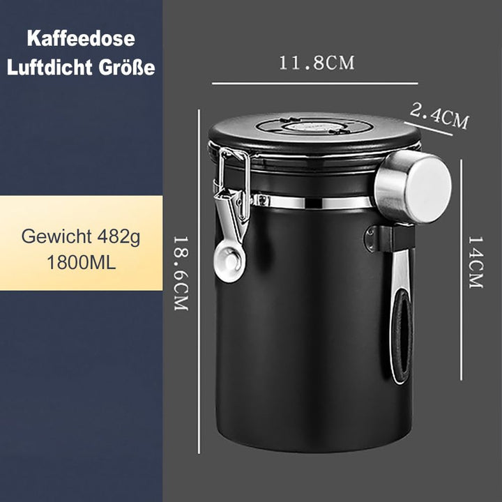 Kaffeedose Luftdicht 1,8L,Kaffeedose Luftdicht 1kg Bohnen,Kaffeebohnen Behälter aus Edelstahl mit Lö