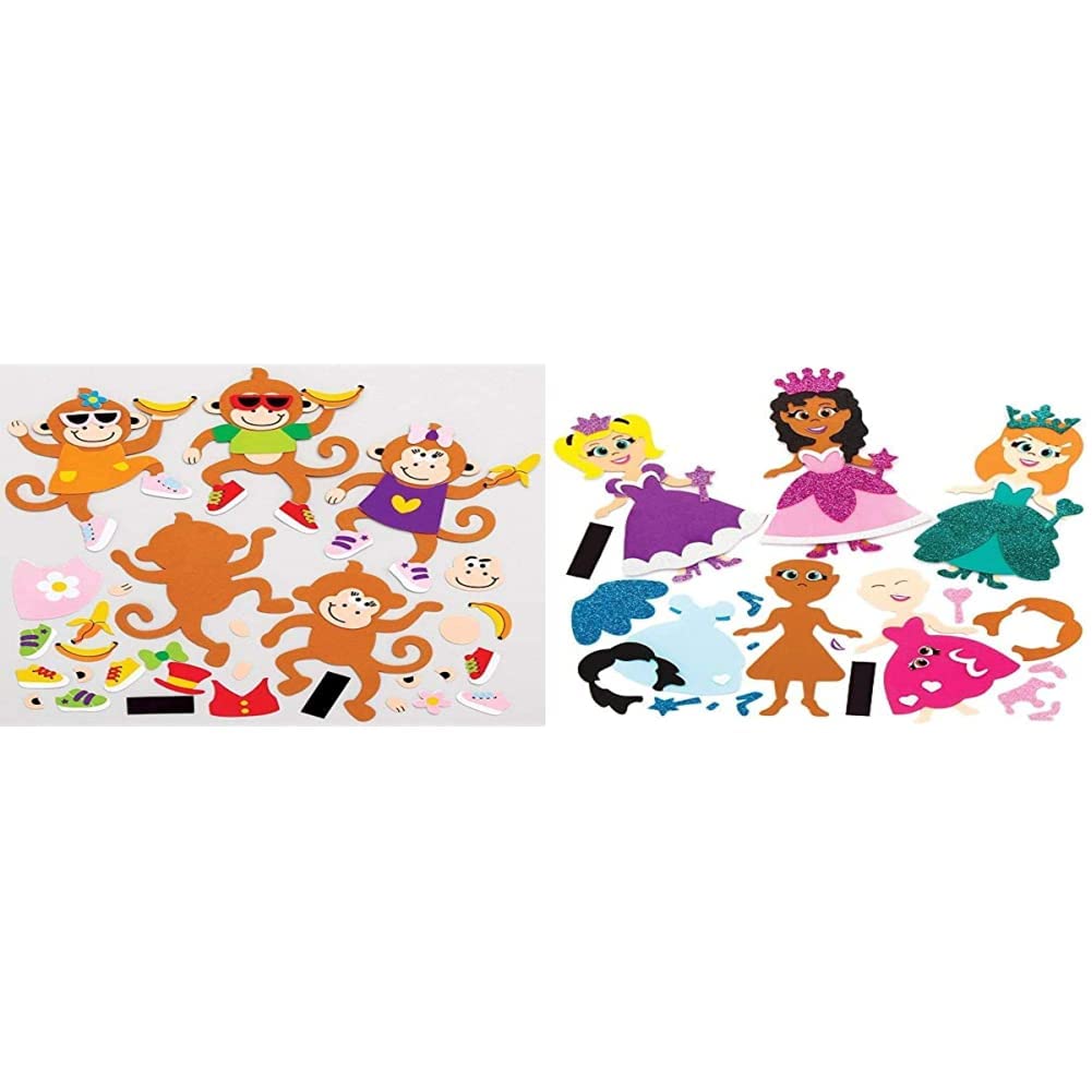 Baker Ross Bastelsets für Deko-Magneten „Frecher Schimpanse“(8 Stück) & AX123 Prinzessin-Magnet-Kits