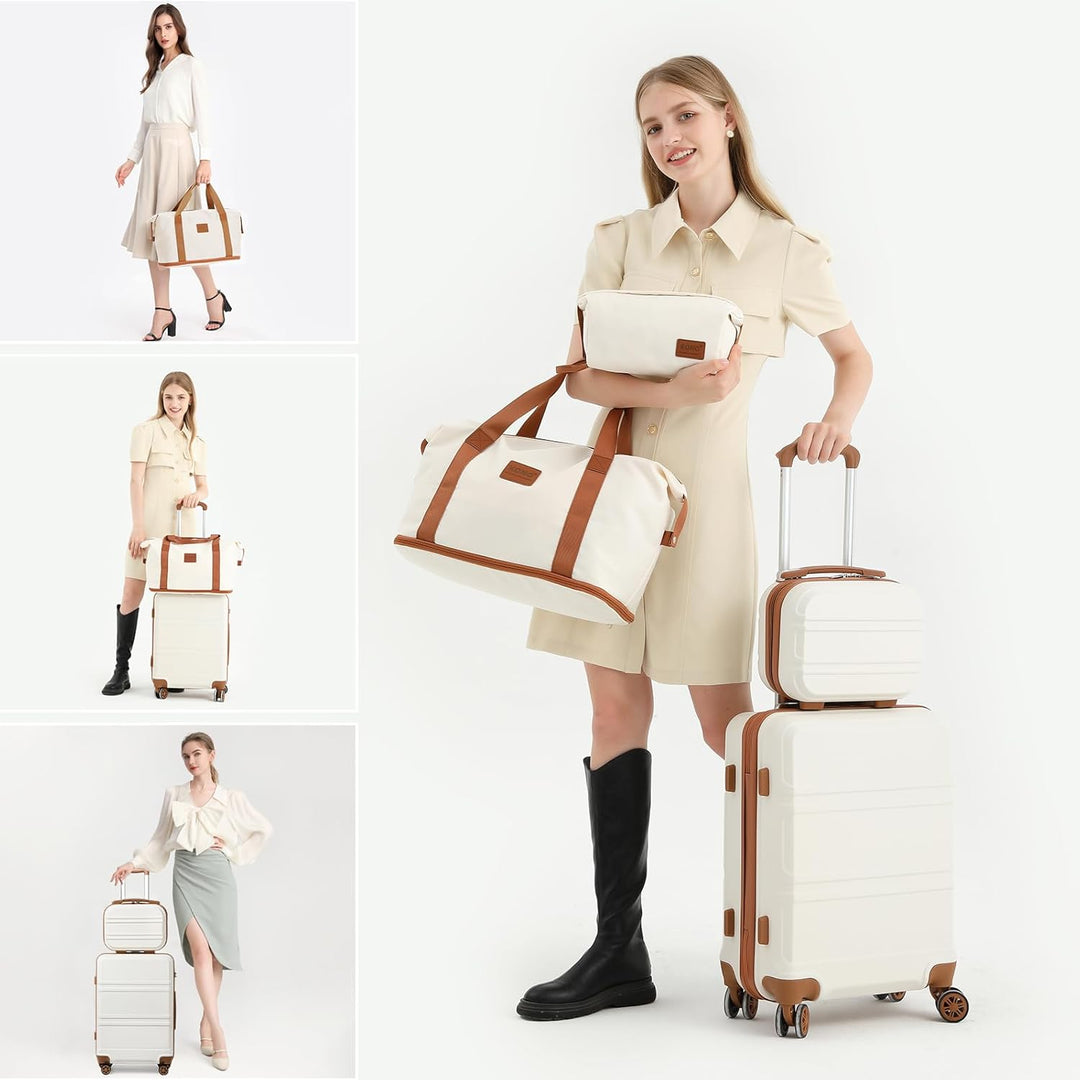 KONO Reisekoffer Set Gepäcksets 4 Teilig Kofferset, 55cm Handgepäck mit Beautycase Kosmetikkoffe mit