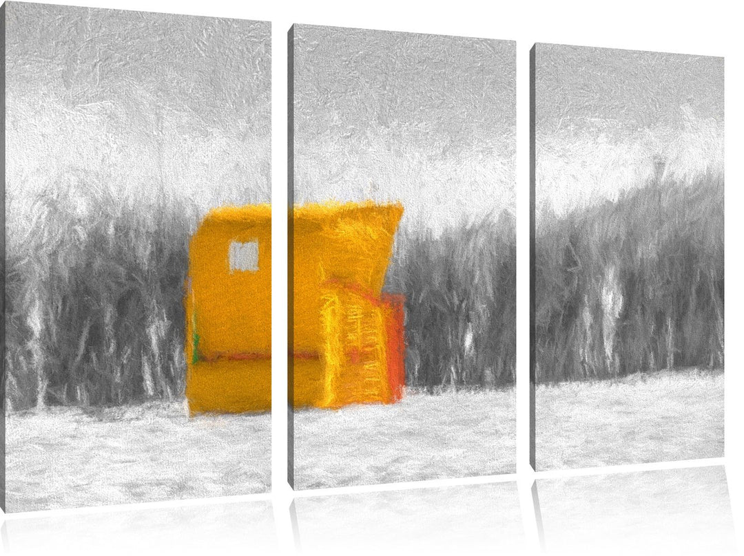 gemütlicher Strandkorb schwarz/weiss Spezial 3-Teiler Leinwandbild 120x80 Bild auf Leinwand, XXL rie