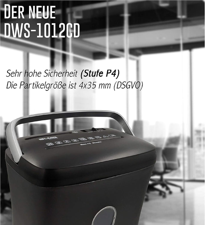 Aktenvernichter Kreuzschnitt - 12 Blatt mit riesen 21L Behälter - Sehr schneller Premium Hochsicherh