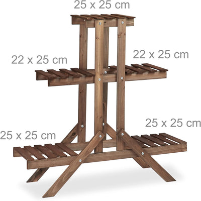 Relaxdays Blumentreppe 3 Ebenen, Aus Holz, Blumenständer für innen, Mehrstöckig, HBT: ca. 82,5 x 83