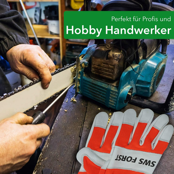 SWS Forst GmbH Schnittschutzhandschuh aus Leder Forsthandschuh Lederhandschuh Klasse 1 20 m/s weiss/