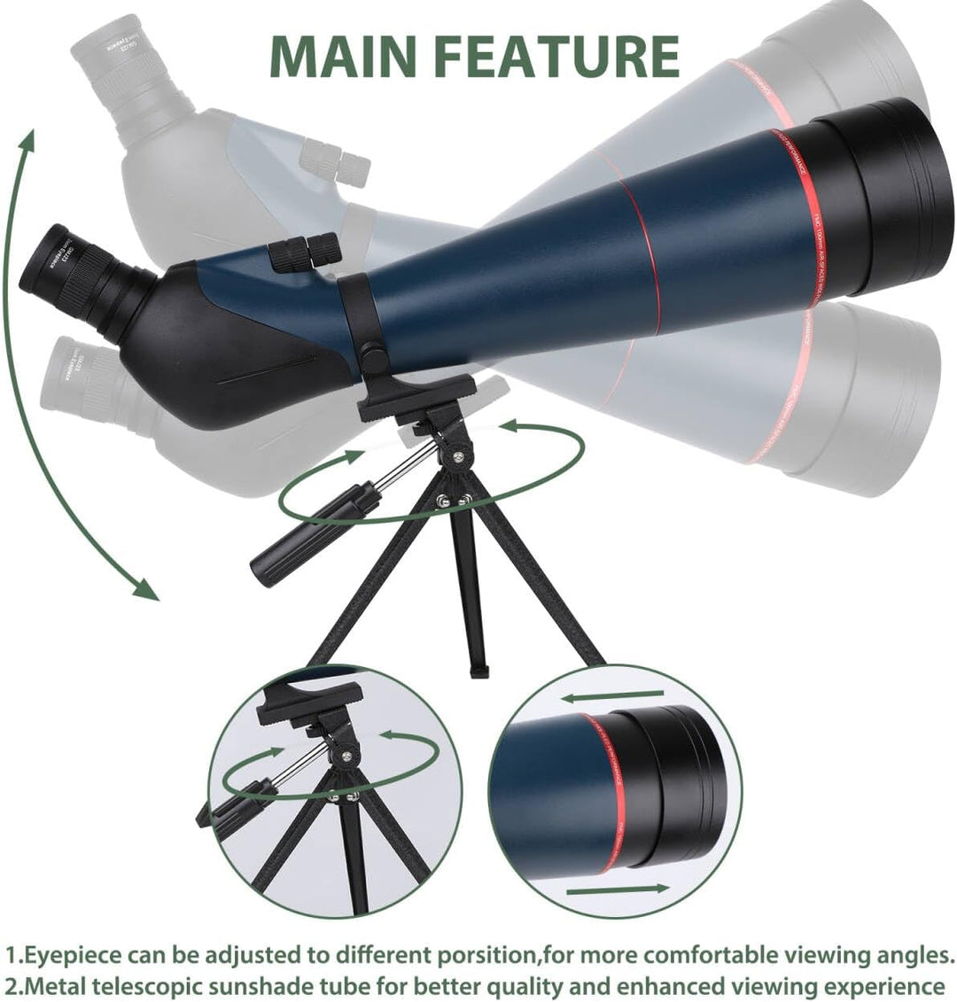 25-75x100 HD Spektiv Sportschützen mit Stativ- und Smartphone-Adapter, Zoom Bak4 Prism FMC Lens 45-G