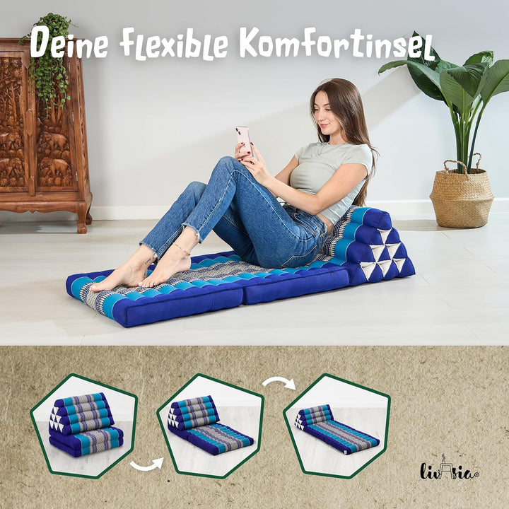 livasia Thaikissen mit 2 Auflagen - 120x50x8cm - Dreieckskissen mit Sitzkissen, Keilkissen mit Kapok