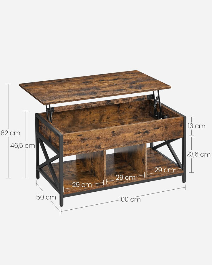 VASAGLE Couchtisch, höhenverstellbarer Wohnzimmertisch, Kaffeetisch, mit verstecktem Stauraum und of