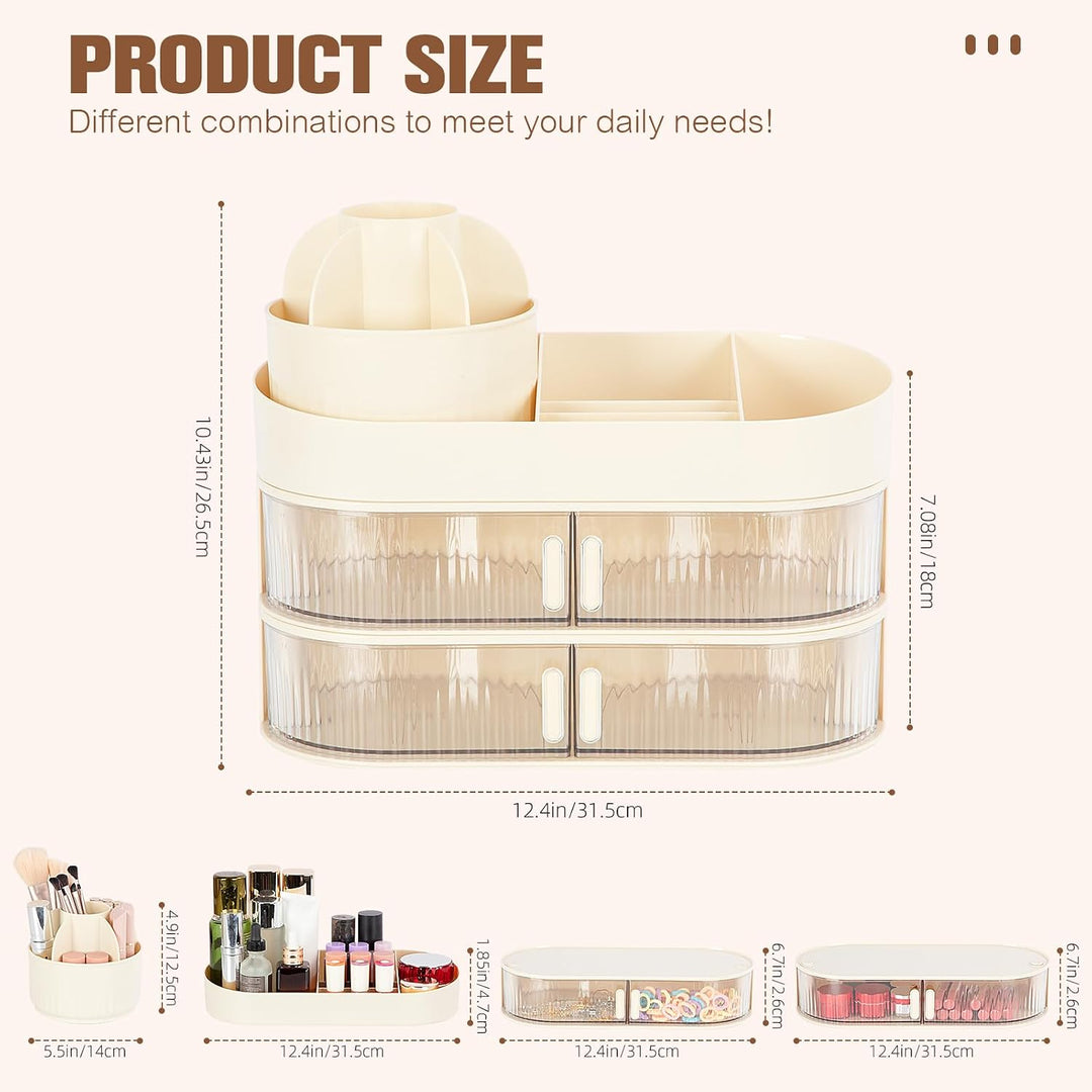 FoiiLiio Make Up Kosmetik Organizer mit Drehbarer Schubladen, Beauty Makeup Organizer Schminktisch,