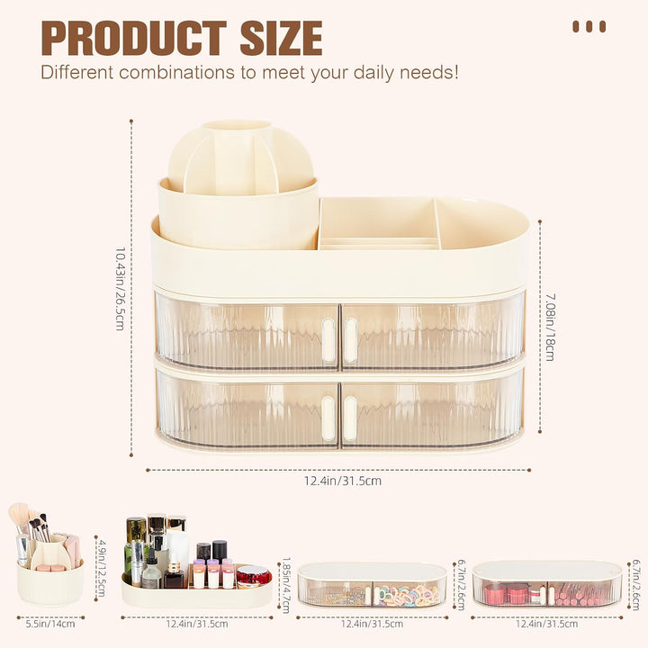 FoiiLiio Make Up Kosmetik Organizer mit Drehbarer Schubladen, Beauty Makeup Organizer Schminktisch,
