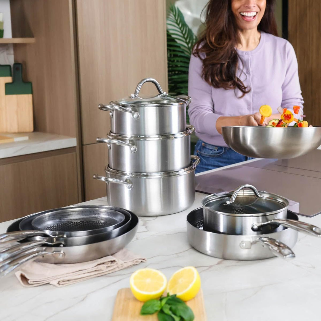 Cook & Pan - Honey Topfset und Pfannenset, 9-teilig-Induktionsgeeignet-PFAS frei Wabe 3-lagig -Antih