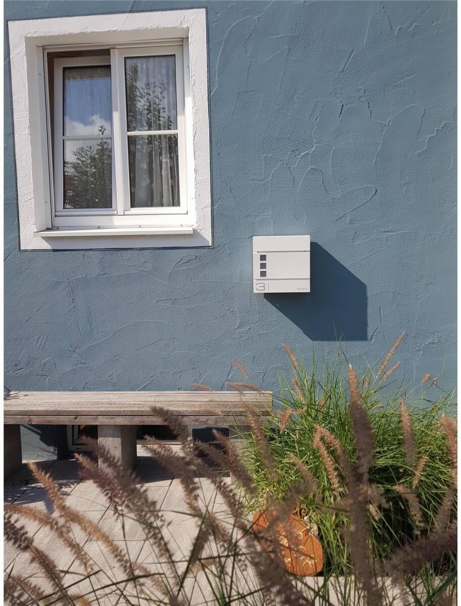 Metzler Briefkasten Weiss Cube - Name & Hausnummer als Lasergravur - in Verkehrsweiss RAL 9016 - Des