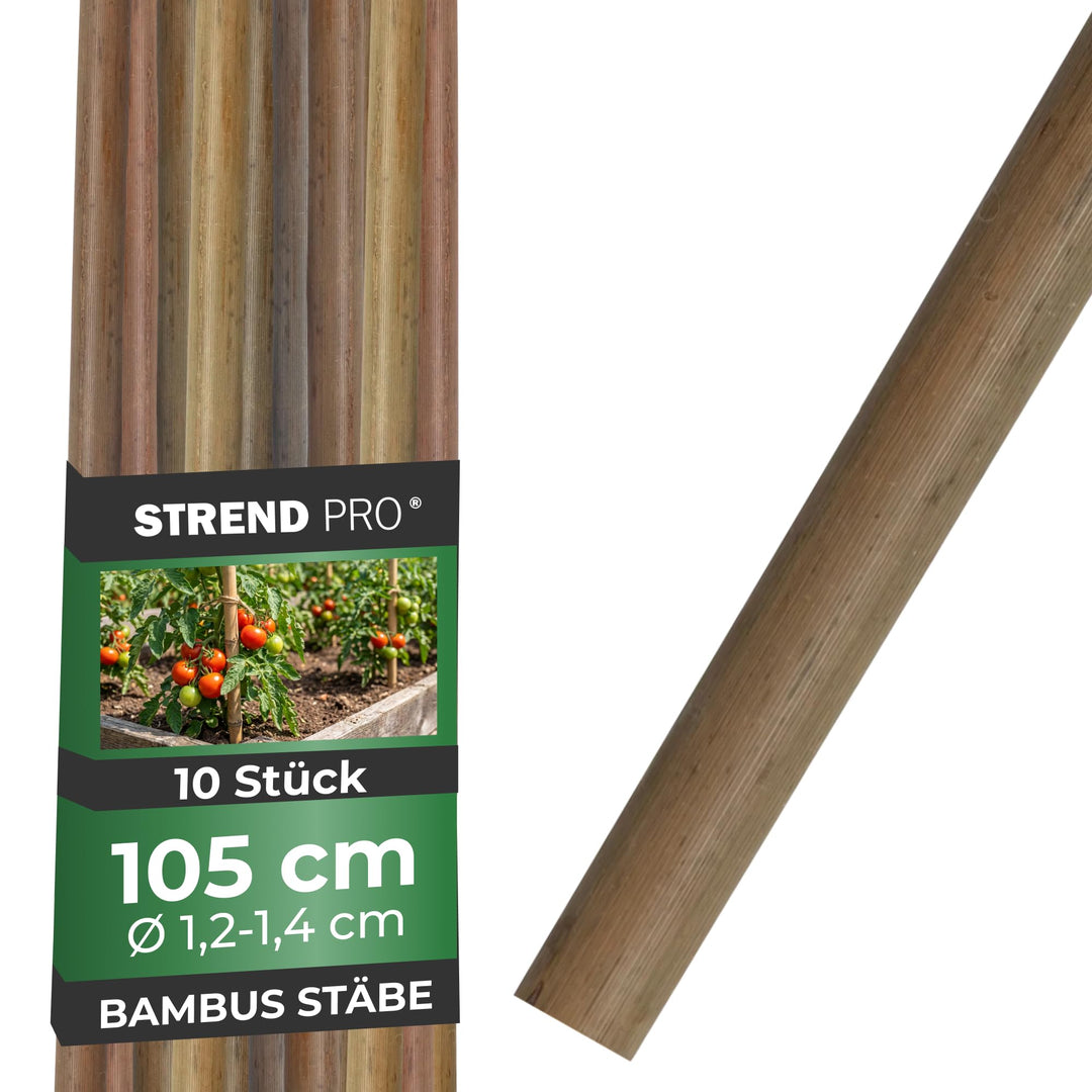 STREND PRO Bambusstäbe 105 cm - 10 Stk. | Ø 12-14 mm Natürliche Holzstäbe | Pflanzstäbe & Rankhilfe