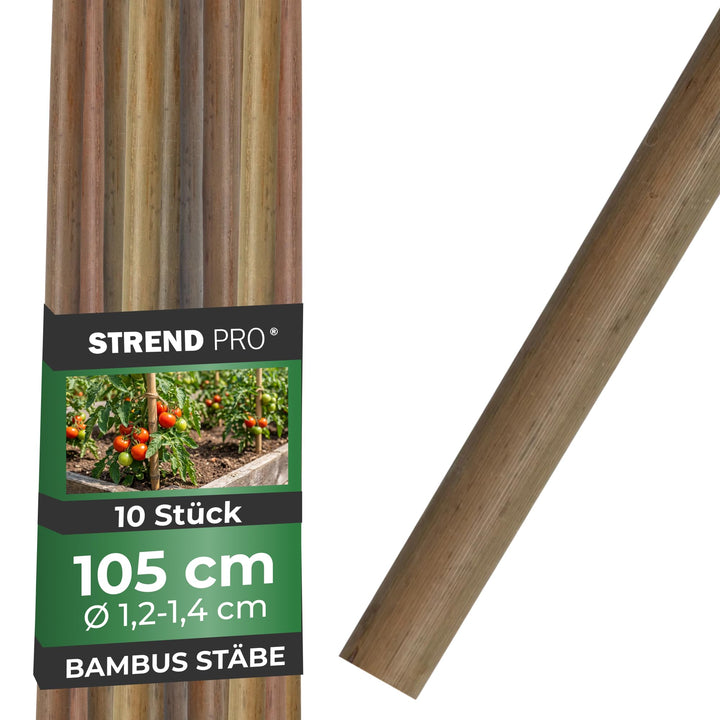 STREND PRO Bambusstäbe 105 cm - 10 Stk. | Ø 12-14 mm Natürliche Holzstäbe | Pflanzstäbe & Rankhilfe