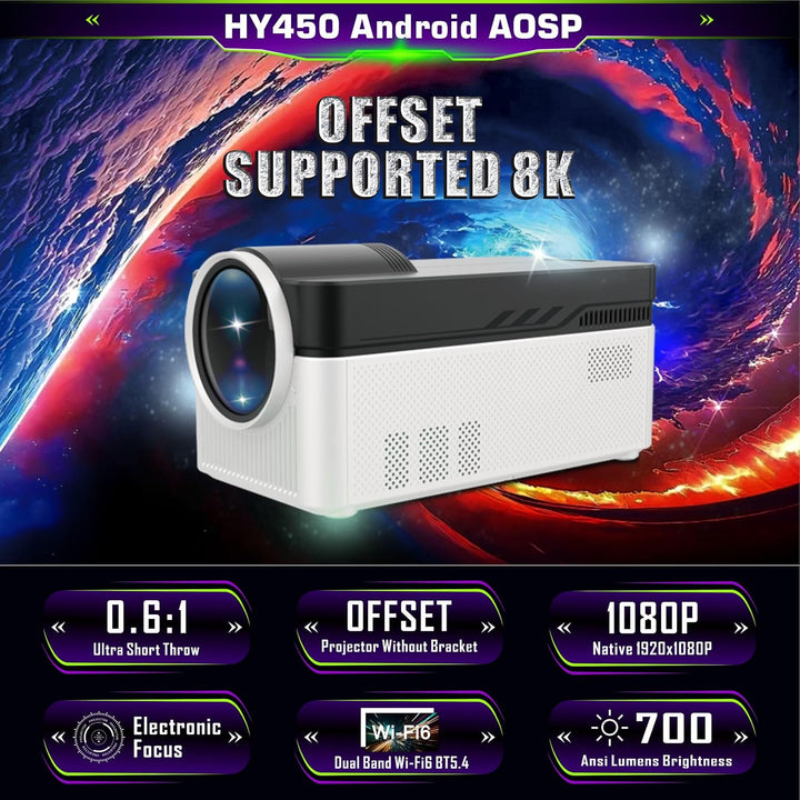 LQWELL® Beamer, Heimkino Projektor 1080P, unterstützt WiFi 6, BT5.4, 8K-Wiedergabe mit Android OS, 2