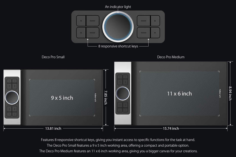 XP-PEN Deco Pro M Grafiktablett 11"x6" Zeichentablett mit Touchpad Stift-Tablett mit 8192 Druckstufe