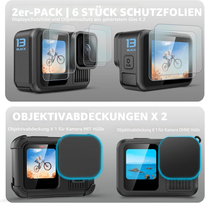 FitStill Schwarze Silikon-Schutzhülle, nur für Go Pro Hero 13, Akku-Seitenabdeckung, Displayschutzfo