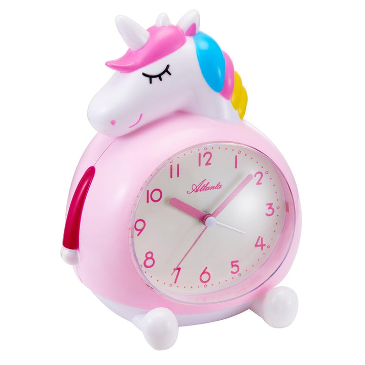 Atlanta Kinderwecker ohne Ticken mit Musik + Radiergummi Einhorn - 2163/17 Rad (Rosa), Rosa