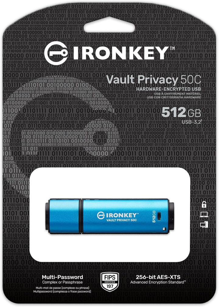 Kingston IronKey Vault Privacy 50 FIPS 197 Typ-C -zertifizierter und mit XTS-AES 256-Bit verschlüsse