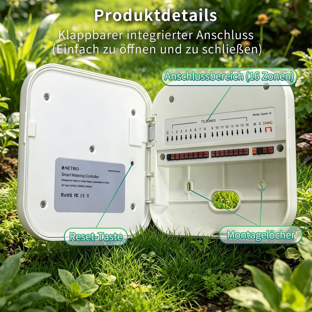 Netro Spark Smart Sprinkler-Controller, WiFi, wetterbewusst, Fernzugriff (16 Zonen), 16 Zone