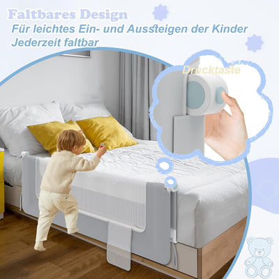 XMTECH 1st Bettgitter 180 cm Bettschutzgitter Kinderbettgitter für Kinder, Rausfallschutz Bett Babyb