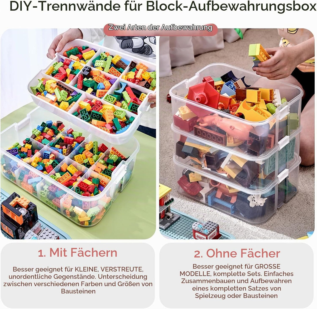 Kinder Aufbewahrungsbox mit Deckel für Lego Bausteine, 2 Stufen Aufbewahrungsboxen für Lego, Stapelb