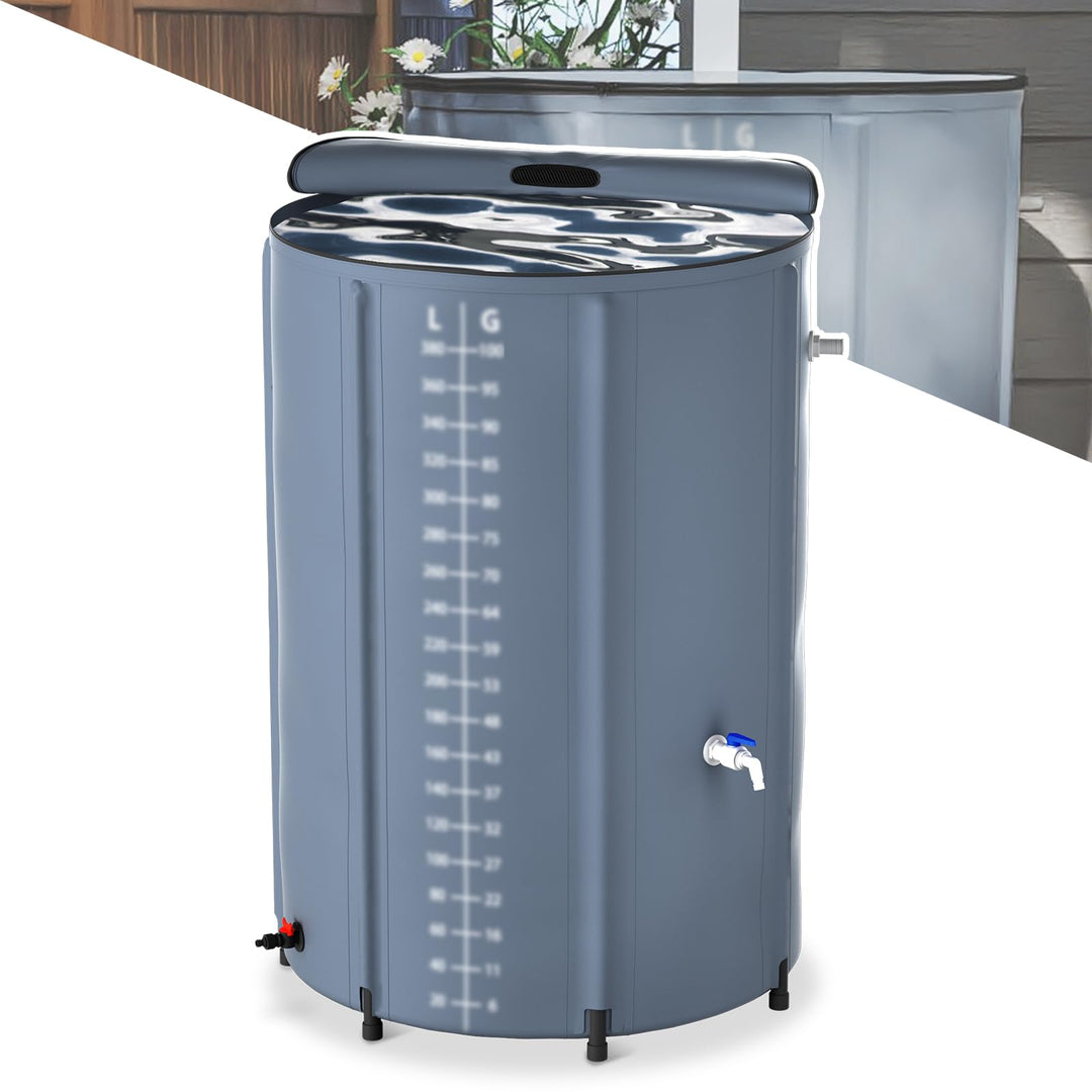 NAIZY Regentonne 380 Liter Regenwassertonne Zusammenklappbar Regenwassertank mit PVC Schutzabdeckung