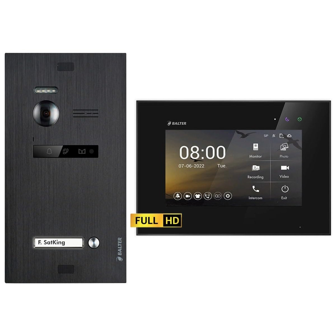 Balter EVO HD Schwarz/Schwarz Video Türsprechanlage Set für 1 Familienhaus (1x Türstation mit Full H