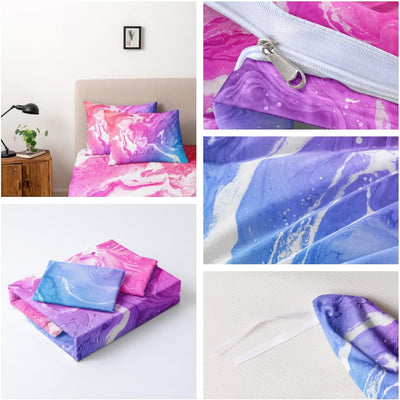 Luowei Bettwäsche 135x200 Marmor Rosa Blau mit Kissenbezug, Mikrofaser Mehrfarbig 135x200cm+80x80cm*