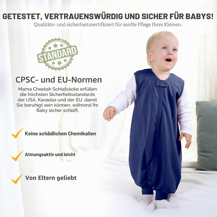 Mama Cheetah Baby Schlafsack mit Füsse 0.5 TOG, Sommerschlafsack, Bio-Baumwolle Baby Schlafsäcke ohn