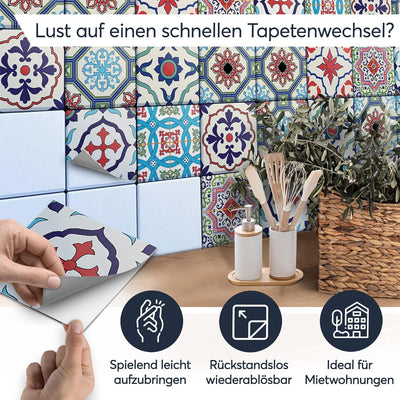 20 Stück Fliesenfolie für Bad und Küche 20x20 cm - Klebefliesen, Mosaikfliesen - Sticker Fliesen sel