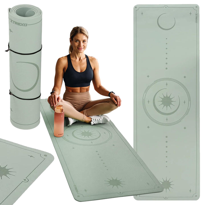 XTREXO Yogamatte 183x61 cm gross und 6 mm dick Yoga Matte aus ökologischem TPE mit rutschfester Ober