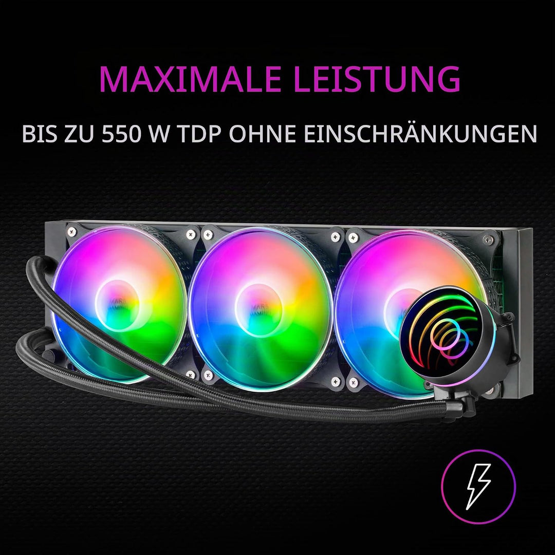 MarsGaming ML-ONE360 Schwarz, CPU Wasserkühlung, TDP 550W, Infinity Mirror, 3 Silent FRGB Lüfter, Un