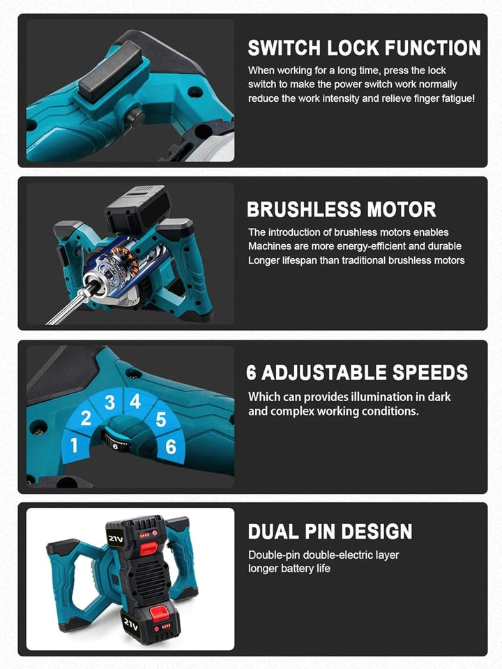 Akku-Farbmörtelrührer, 24V Bürstenlos Rührwerkmit M14 Rühreraufnahme, 1700W 0-780U/min, 6 Stufen ein