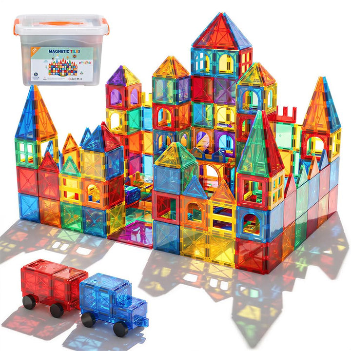 Playpals Magnetische Bausteine 120 Teile mit 2 Autos für Kinder ab 3 Jahren | 2D- &amp; 3D-Bauen, STEM-L