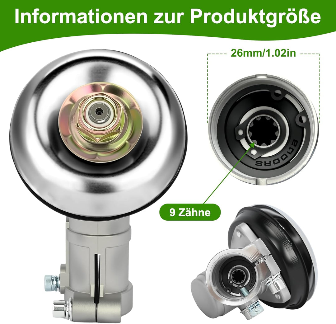 Freischneider Getriebe 26mm 9 Zähne, Universal Getriebekopf Rasenmäher Winkelgetriebe Rasentrimmer G