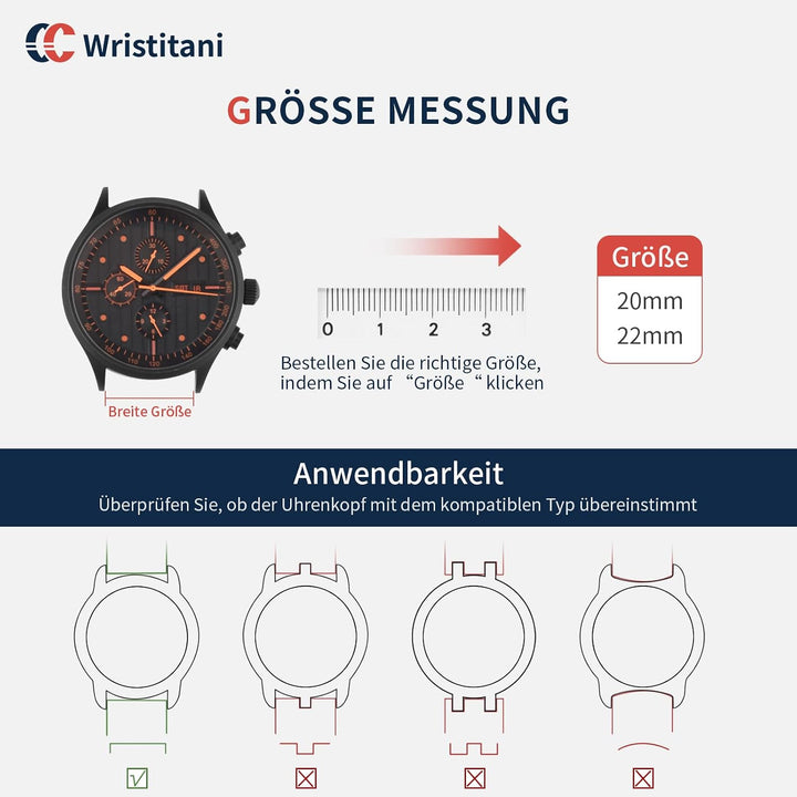 Wristitani Leder Uhrenarmband 22mm 20mm 18mm 19mm 21mm 23mm 24mm 26mm | Kompatibel mit Samsung Galax