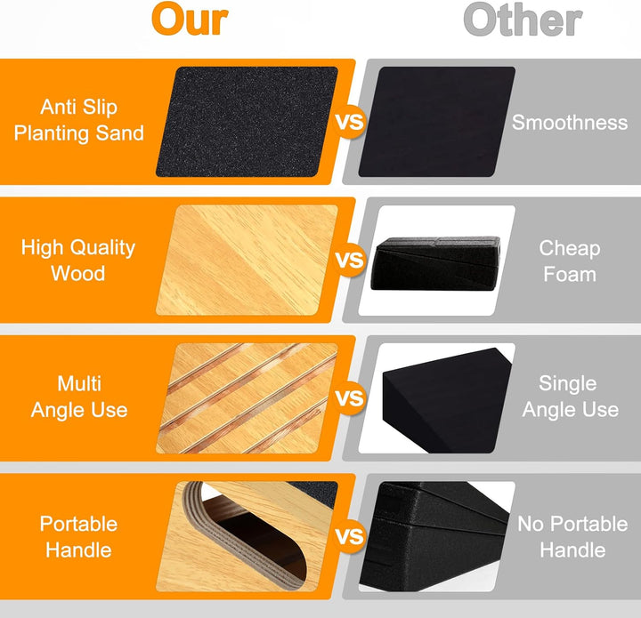 Wooden Inclined Board, Adjustable Tilt Board and Calf Extender, Stretch Board - Extra Side Handle De
