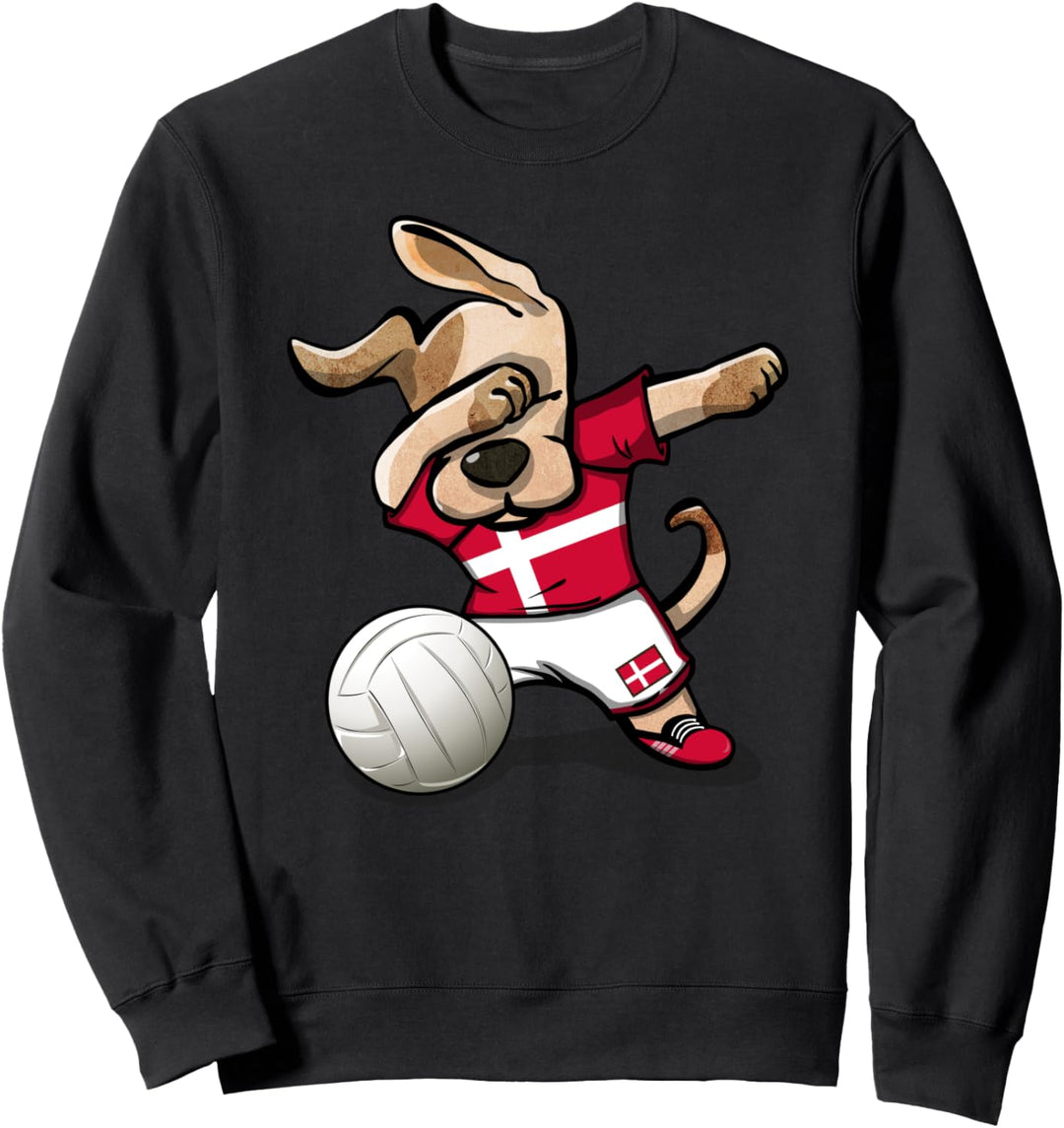 Lustiger Tupfender Hund Dänemark Volleyball Dänische Flagge Sweatshirt