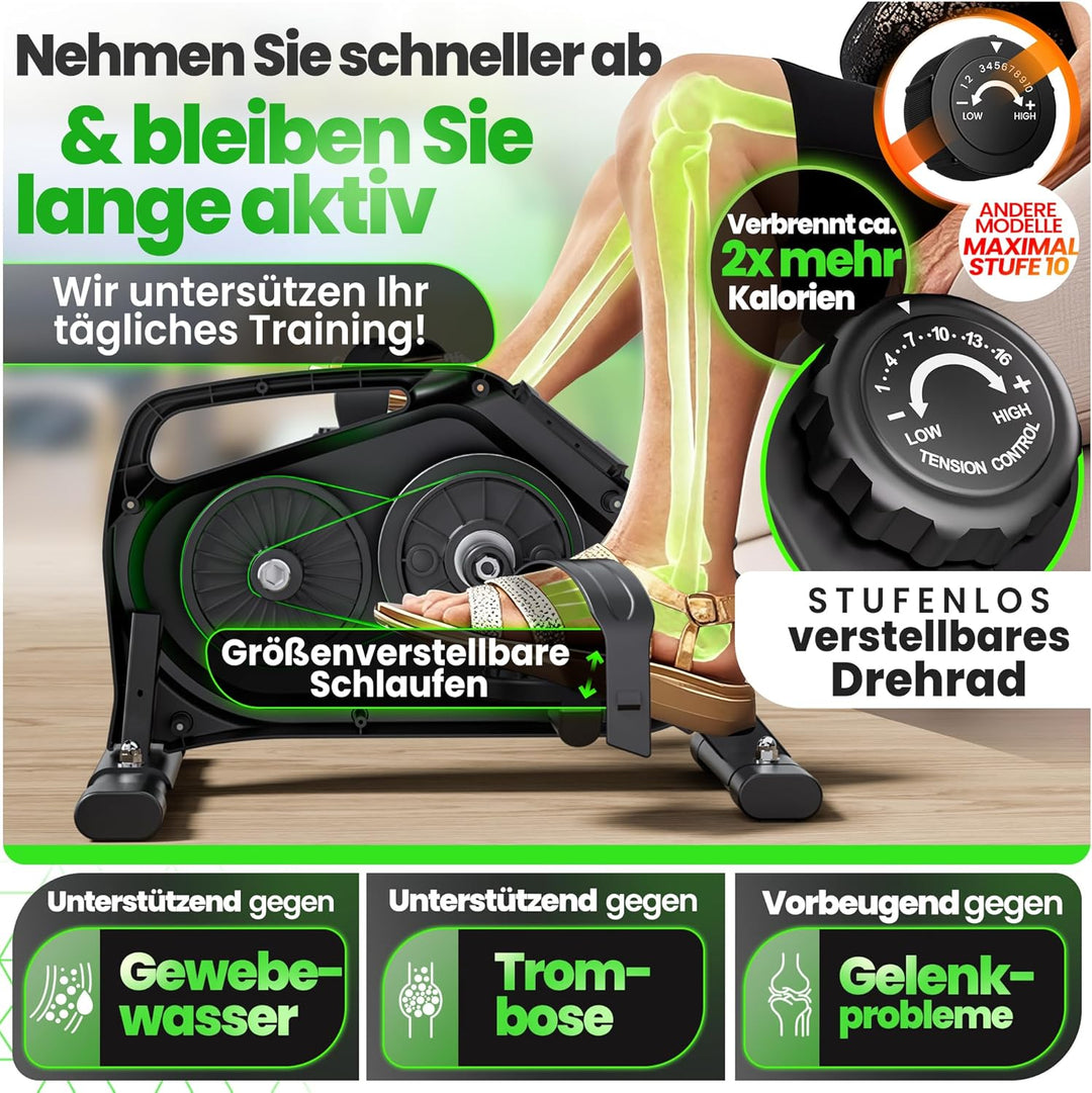 Ultrasport Pedaltrainer für Zuhause 16 Stufen inkl. Antirutsch-Matte und Gurt I CE Zertifiziert, Ext