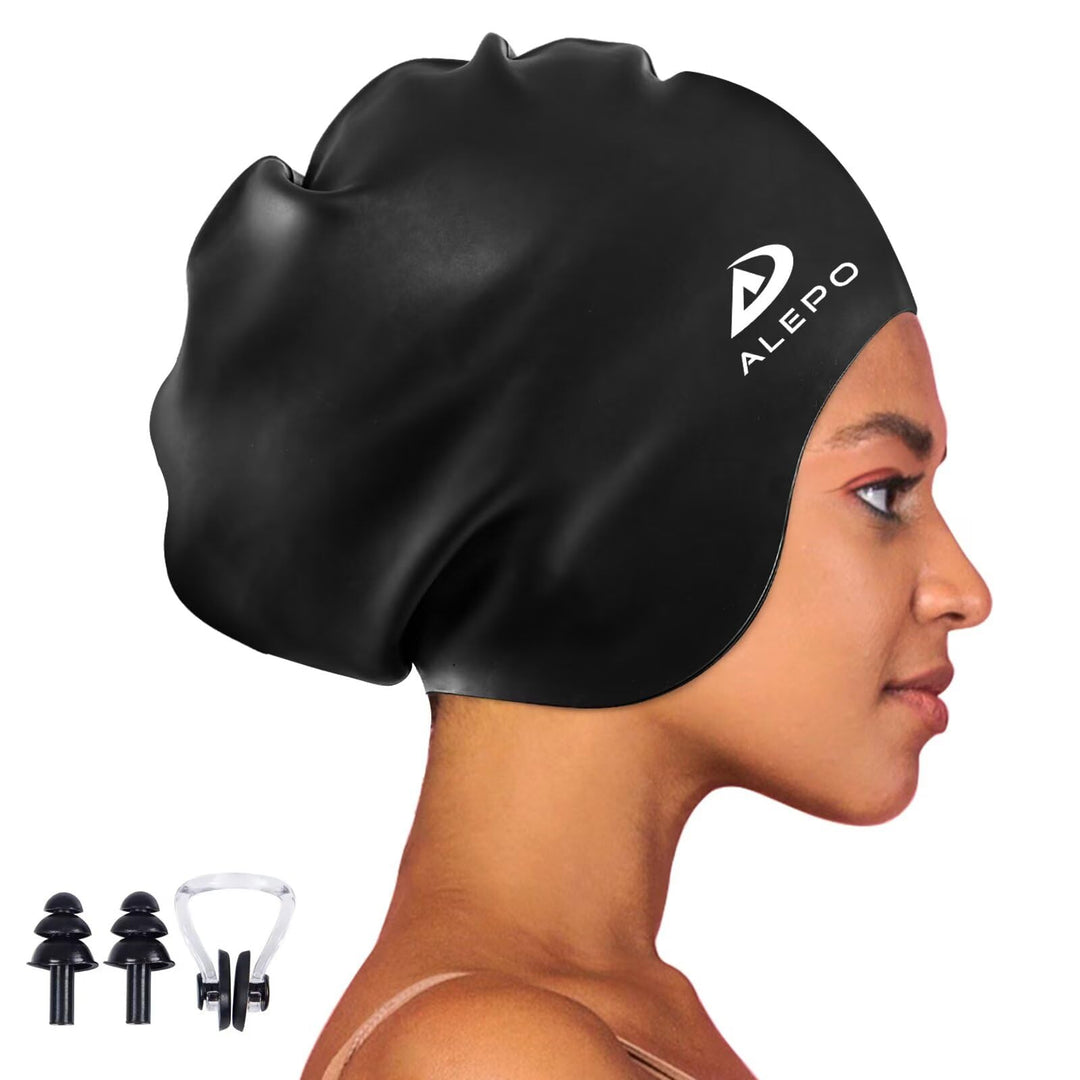 Alepo Extra Large Badekappe Damen Herren, Schwimmkappe Lange Haare Langlebige Silikon mit Ohrschutz,