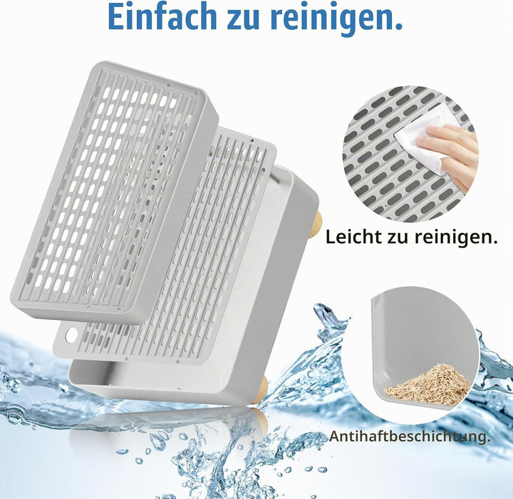 Verstellbare 2-stufige Katzentoilettenrampe, Katzen Treppen &amp; Stufen mit Holzfüsse Filterfunktion, l