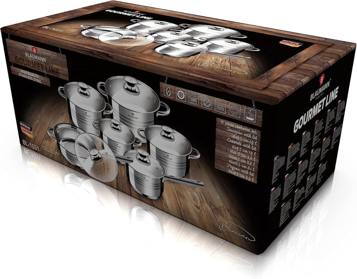 SMHLINE® 12-tlg Topfset Töpfe Set induktionsgeeignet Kochtopf Set Pfannen Edelstahl Kochgeschirr Pfa