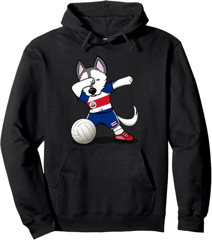 Dabbing Husky Hund Costa Rica Volleyball - Costa Rica Flagge Pullover Hoodie