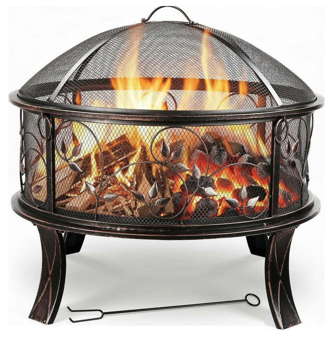 Feuerschale, Feuerschale Garten, Feuerkorb mit Funkenschutz, Feuerstelle Retro-Look, inkl. Poker & K
