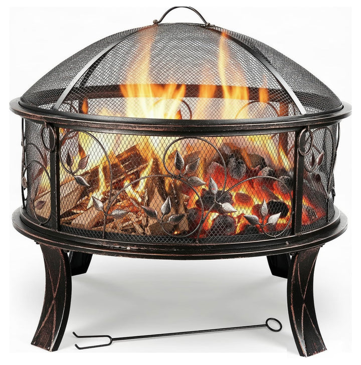 Feuerschale, Feuerschale Garten, Feuerkorb mit Funkenschutz, Feuerstelle Retro-Look, inkl. Poker & K
